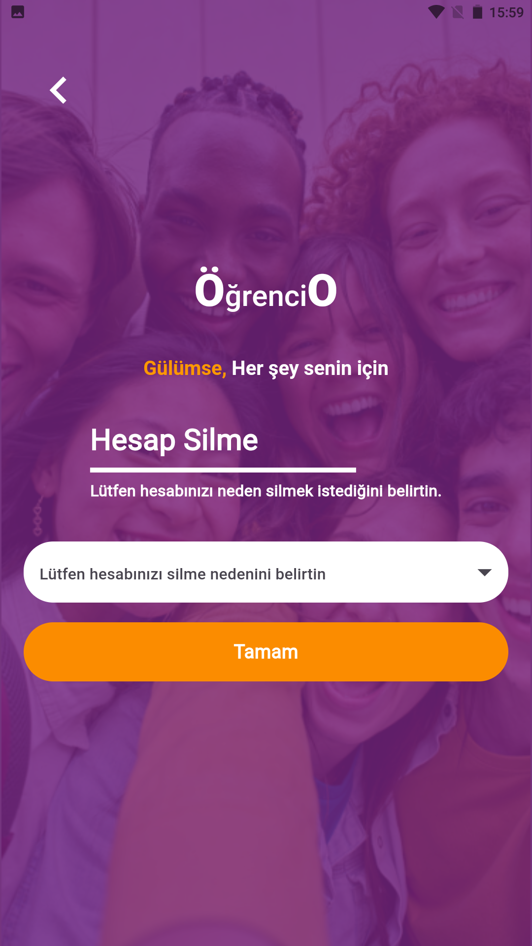 Hesap silme onay ekranı